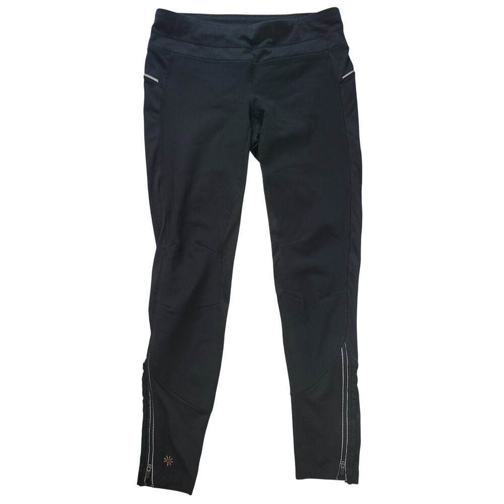 Athleta Size S Black Zip Hem Chatarunga Tights‎ Leggings Activewear Run Tight